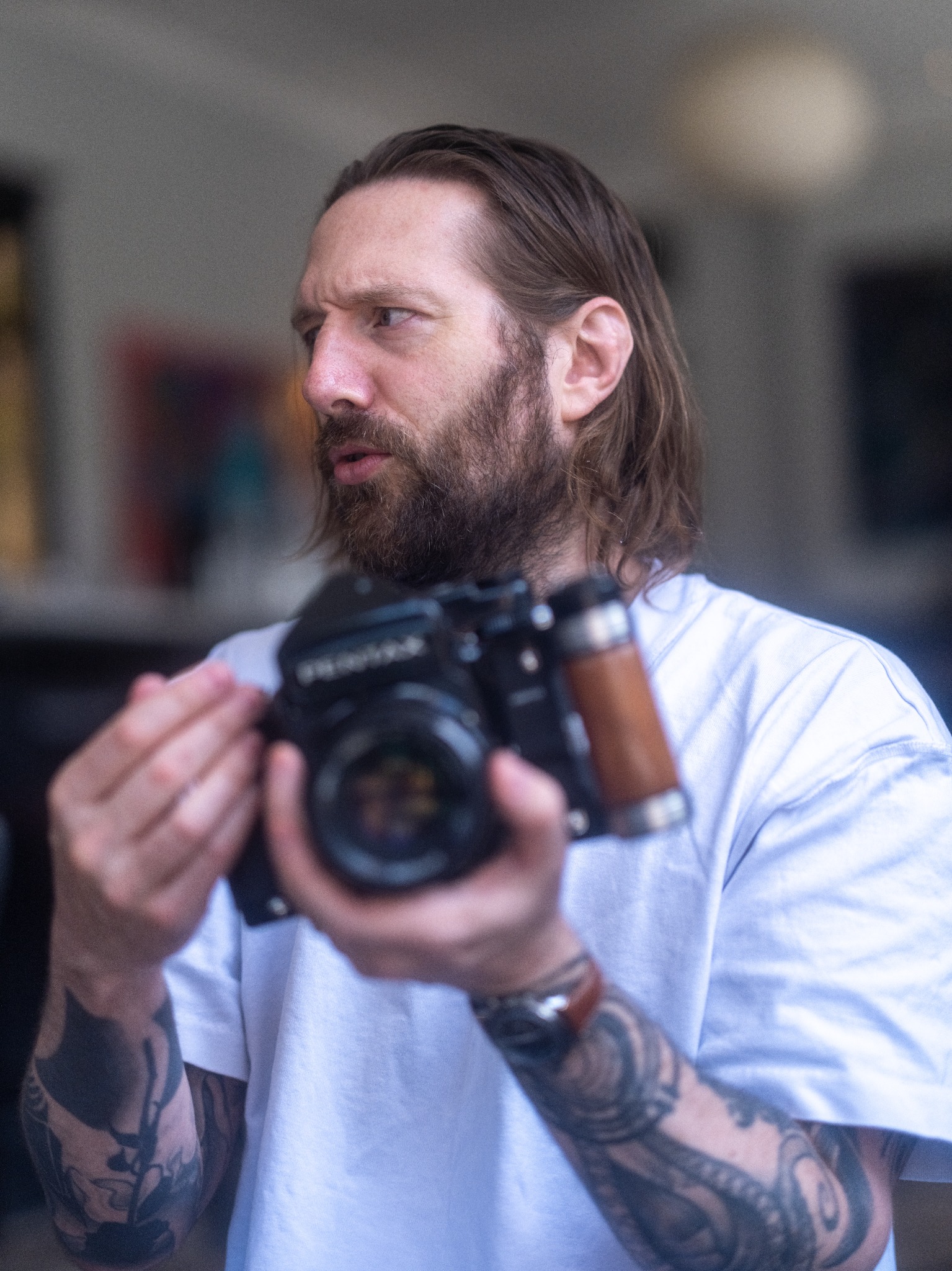 Alec Bowman_Clarke holding a Pentax 67 camera